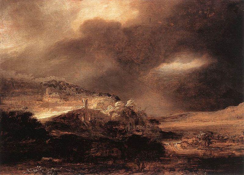 REMBRANDT Harmenszoon van Rijn Stormy Landscape oil painting image